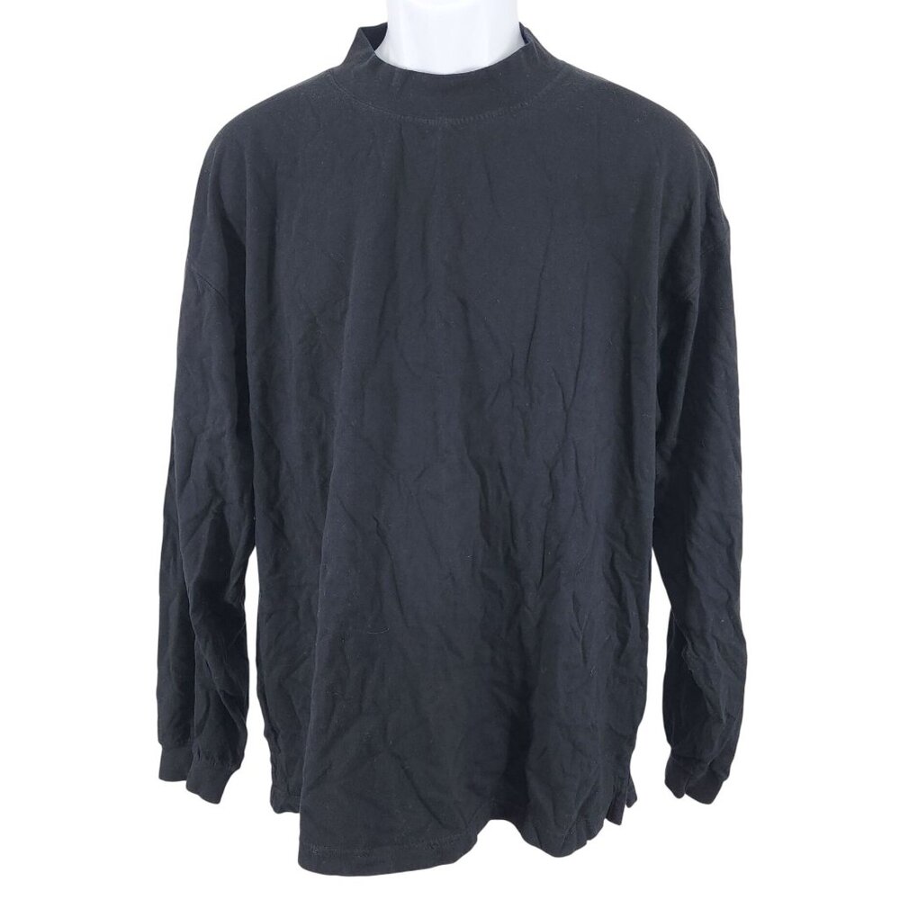 Men's Vintage Gulf Traders Black Mock Neck Long Sleeve T-Shirt XL 100% Cotton To
